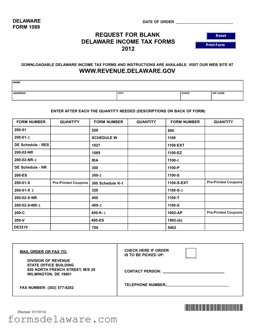 Fill a Valid Delaware 1089 Form