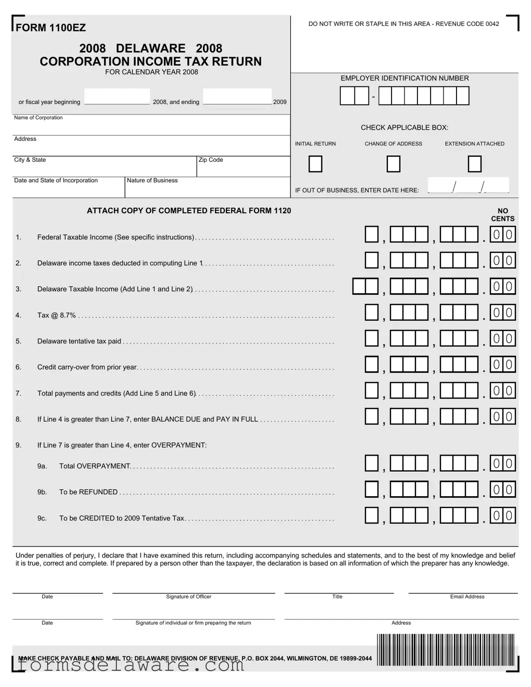 Fill a Valid Delaware 1100Ez Form