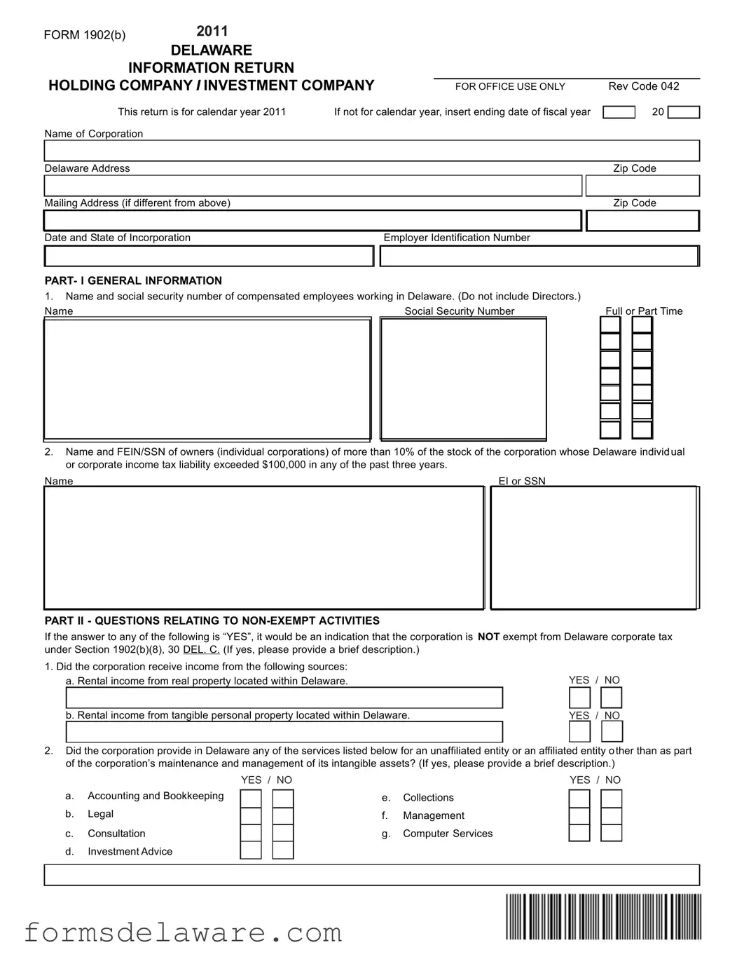 Fill a Valid Delaware 1902 B Form