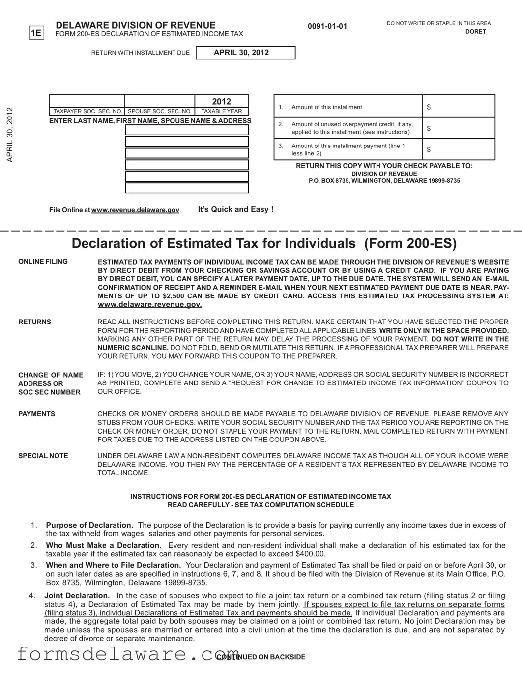 Fill a Valid Delaware 200 Es Form