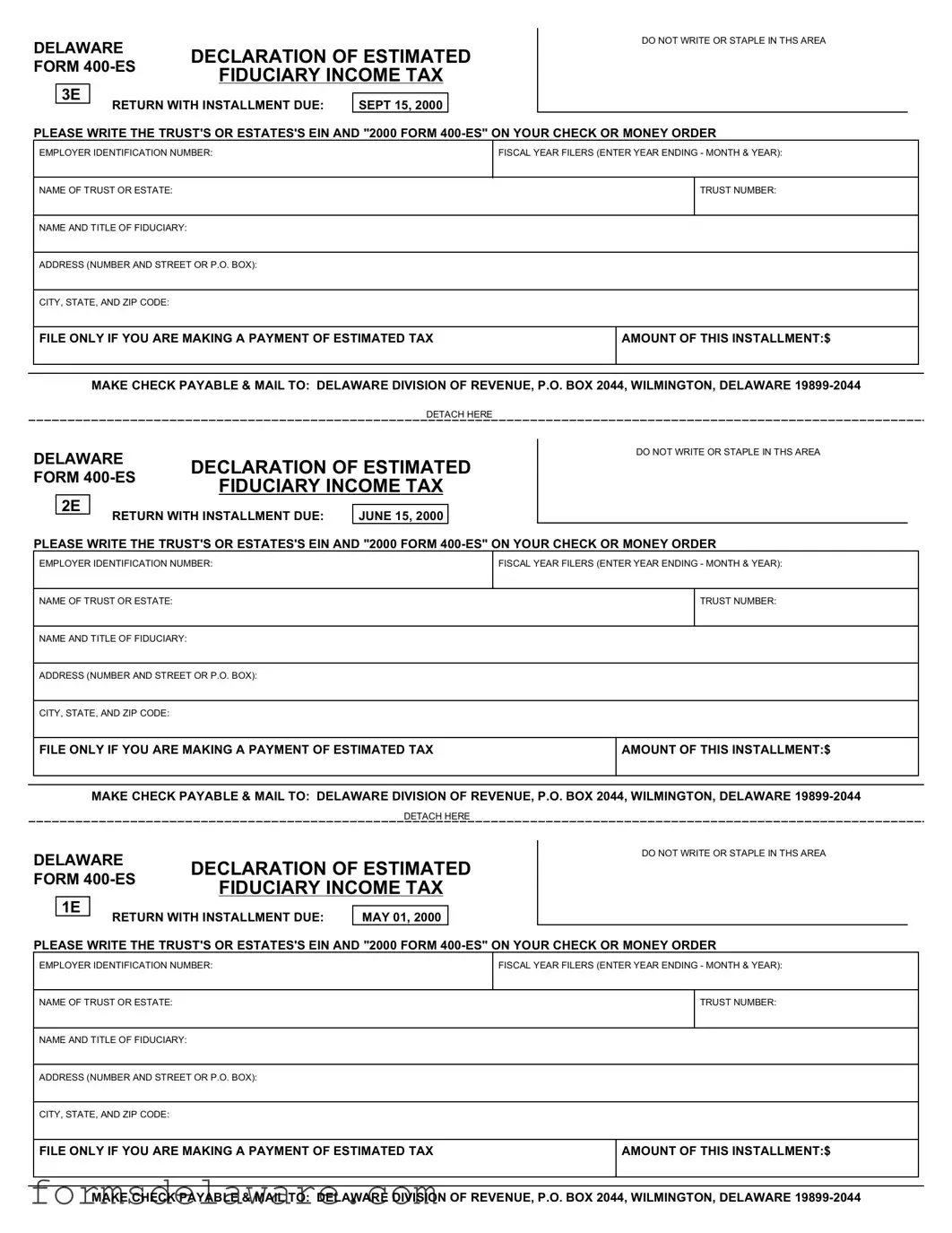 Fill a Valid Delaware 400 Es Form