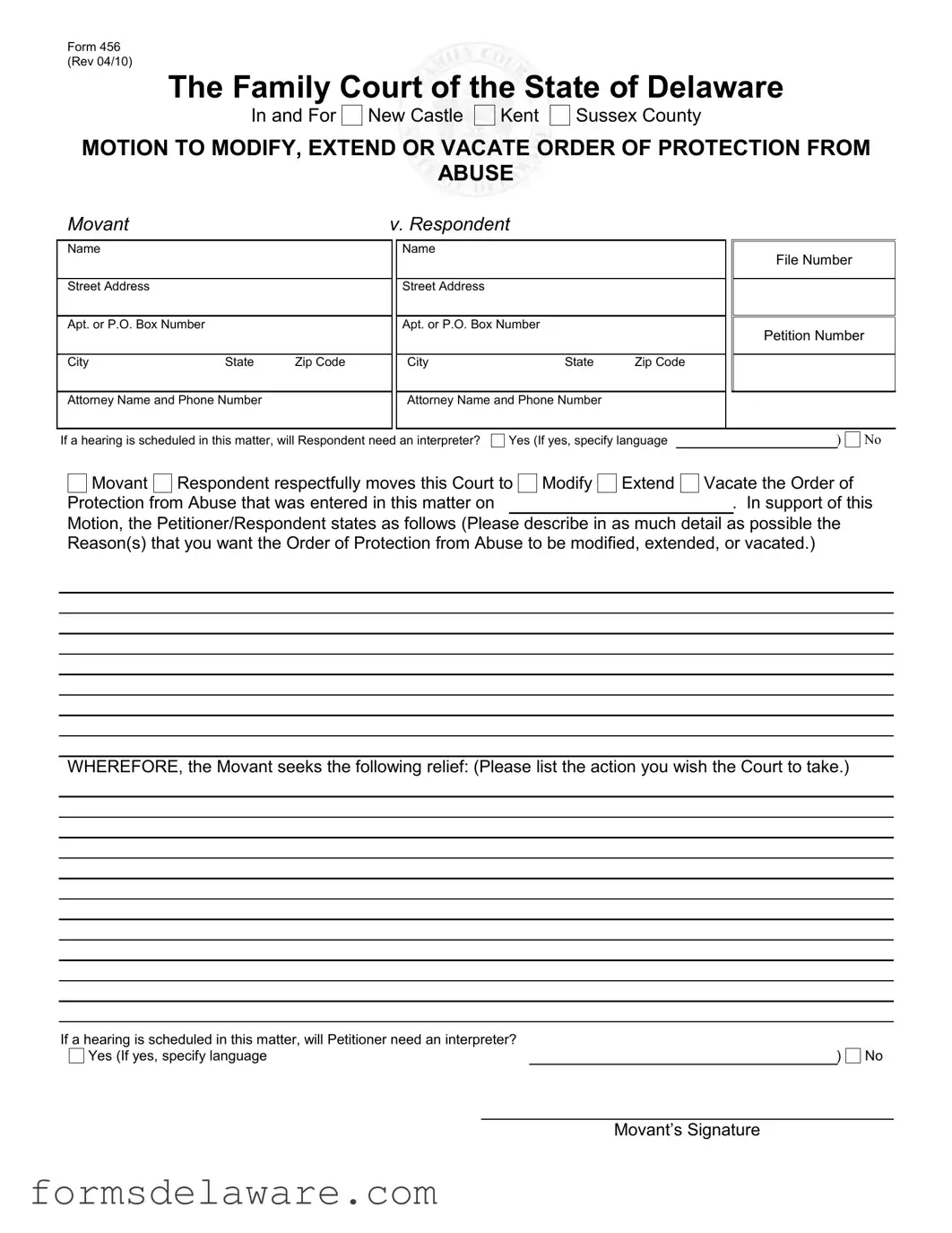Fill a Valid Delaware 456 Form