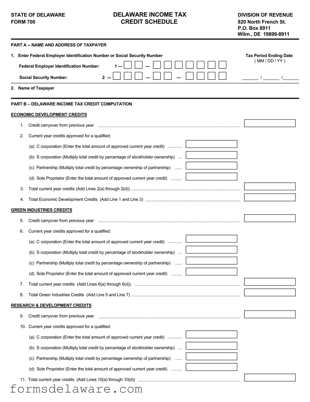 Fill a Valid Delaware 700 Form