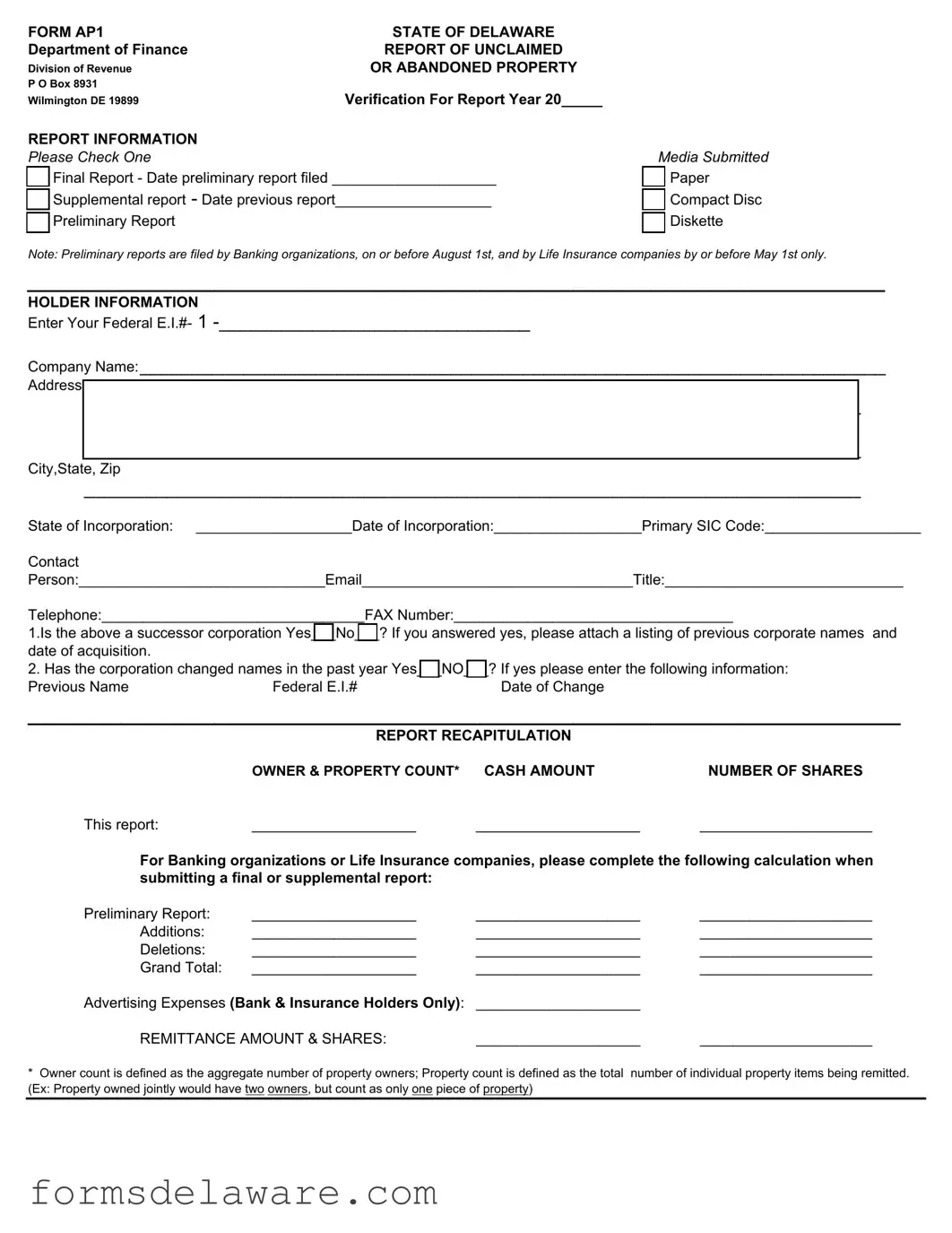 Fill a Valid Delaware Ap1 Form