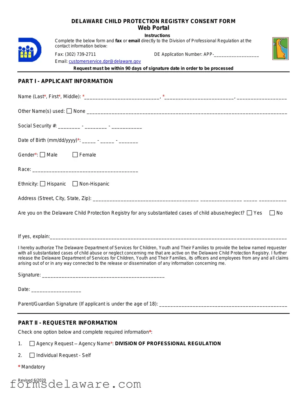 Fill a Valid Delaware Child Protective Registry Form