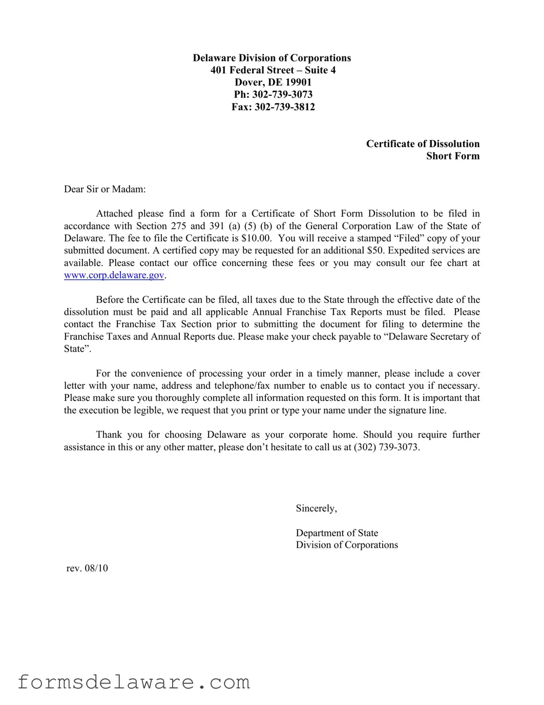 Fill a Valid Delaware Corporation Dissolution Form