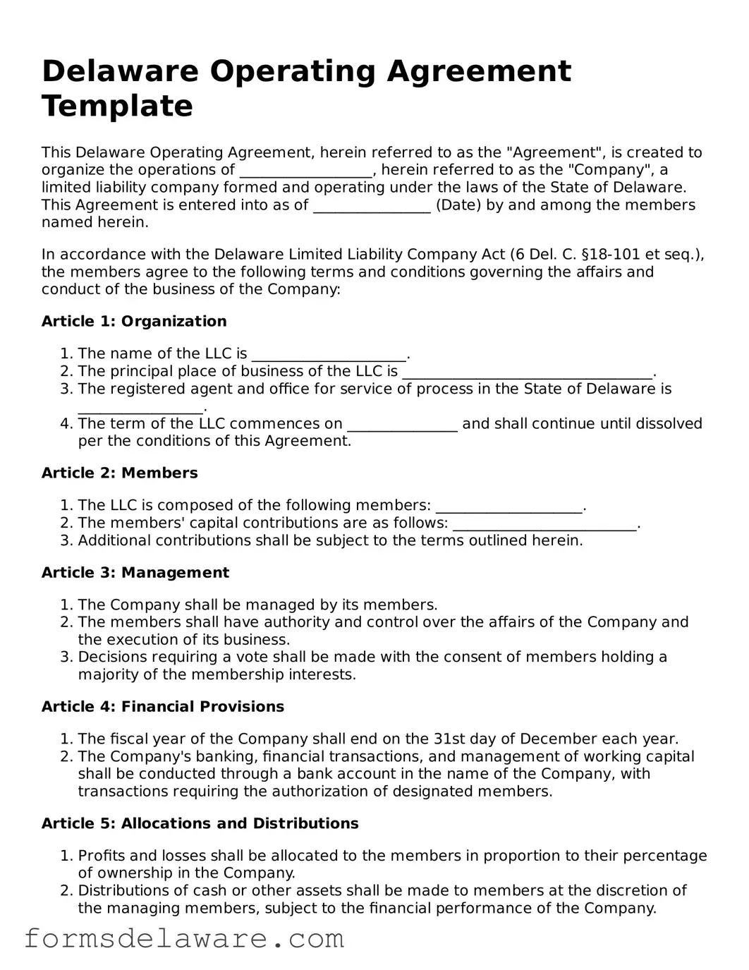Attorney-Approved Operating Agreement Form for the State of Delaware