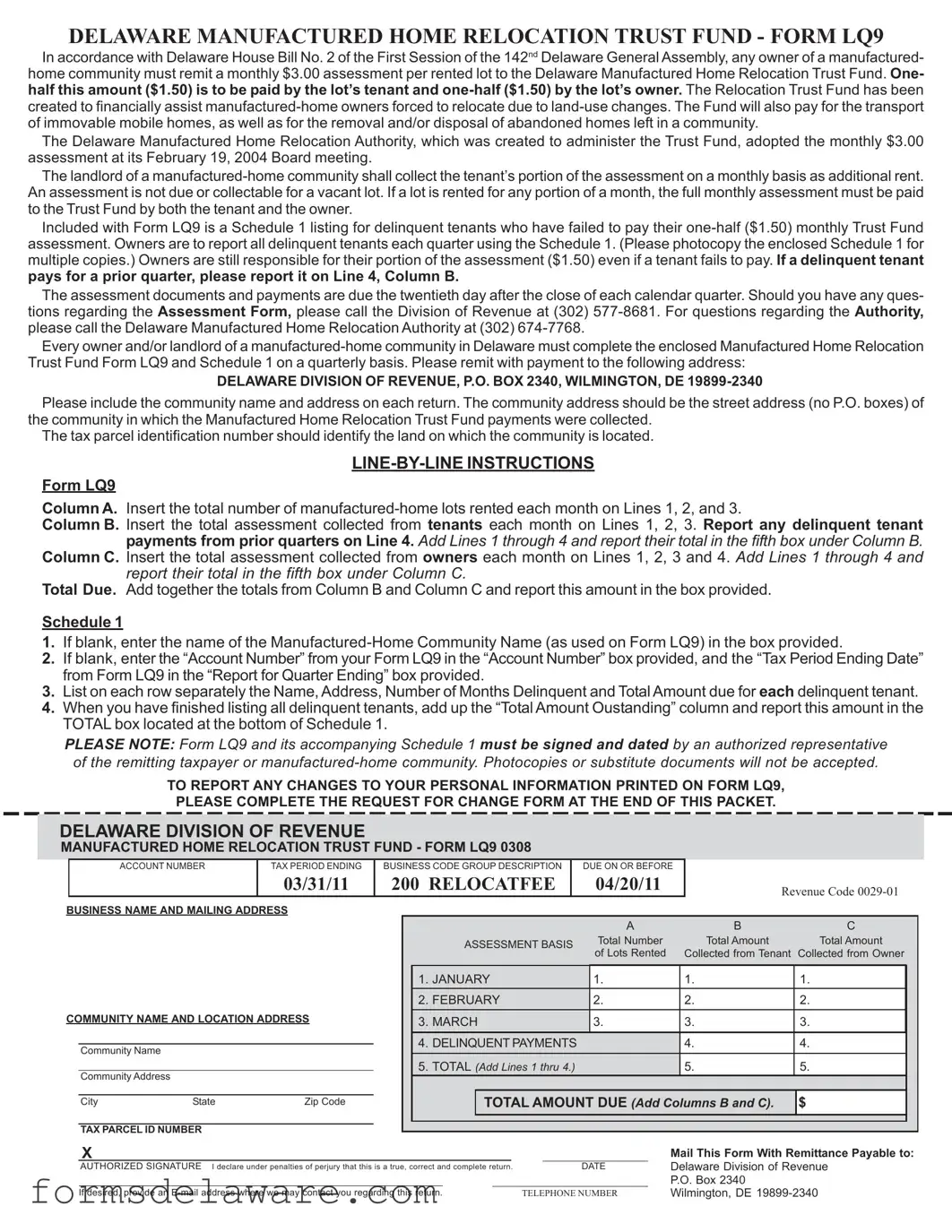 Fill a Valid Delaware Lq9 Form