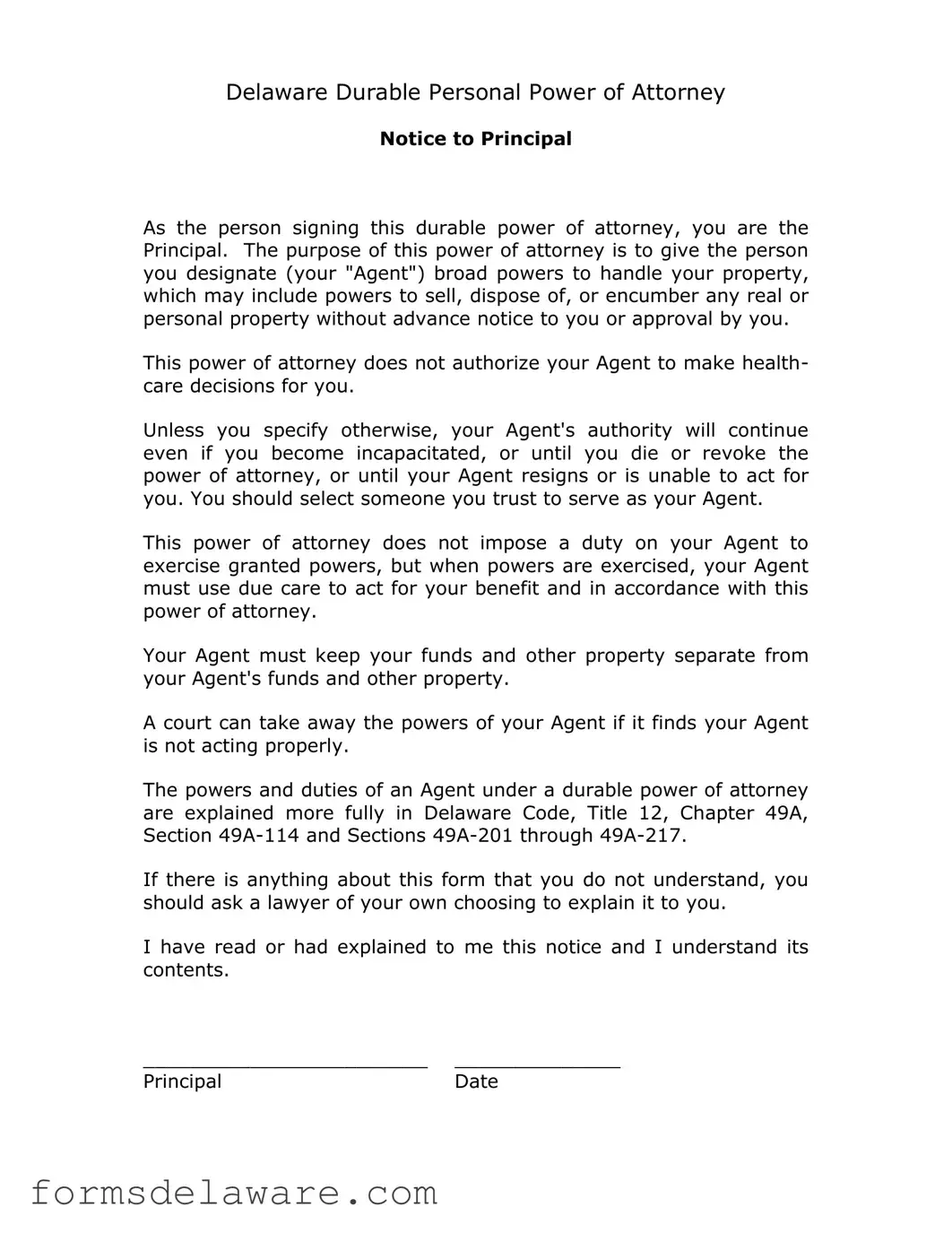 Fill a Valid Delaware Notice To Principal Form