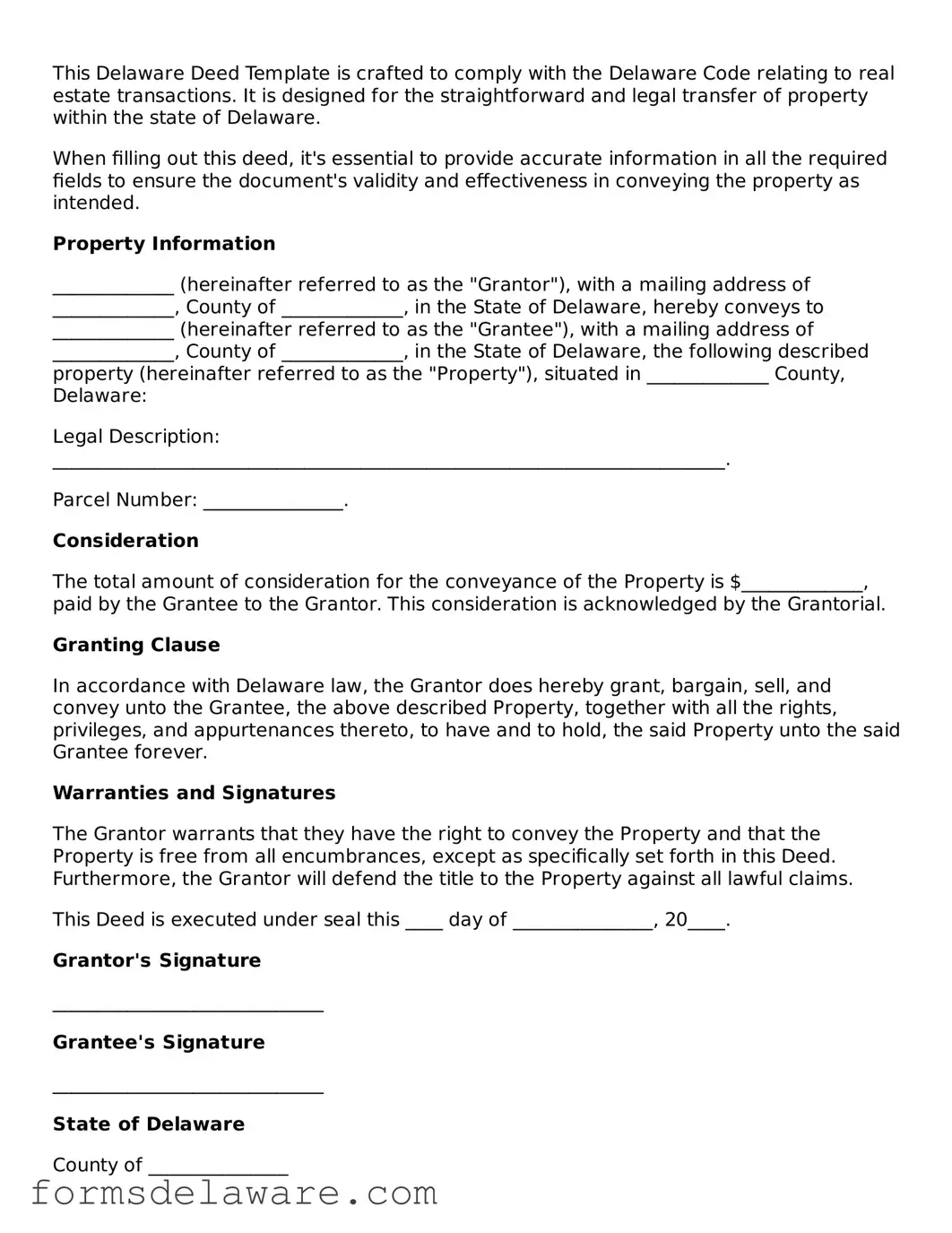 Attorney-Approved Deed Form for the State of Delaware