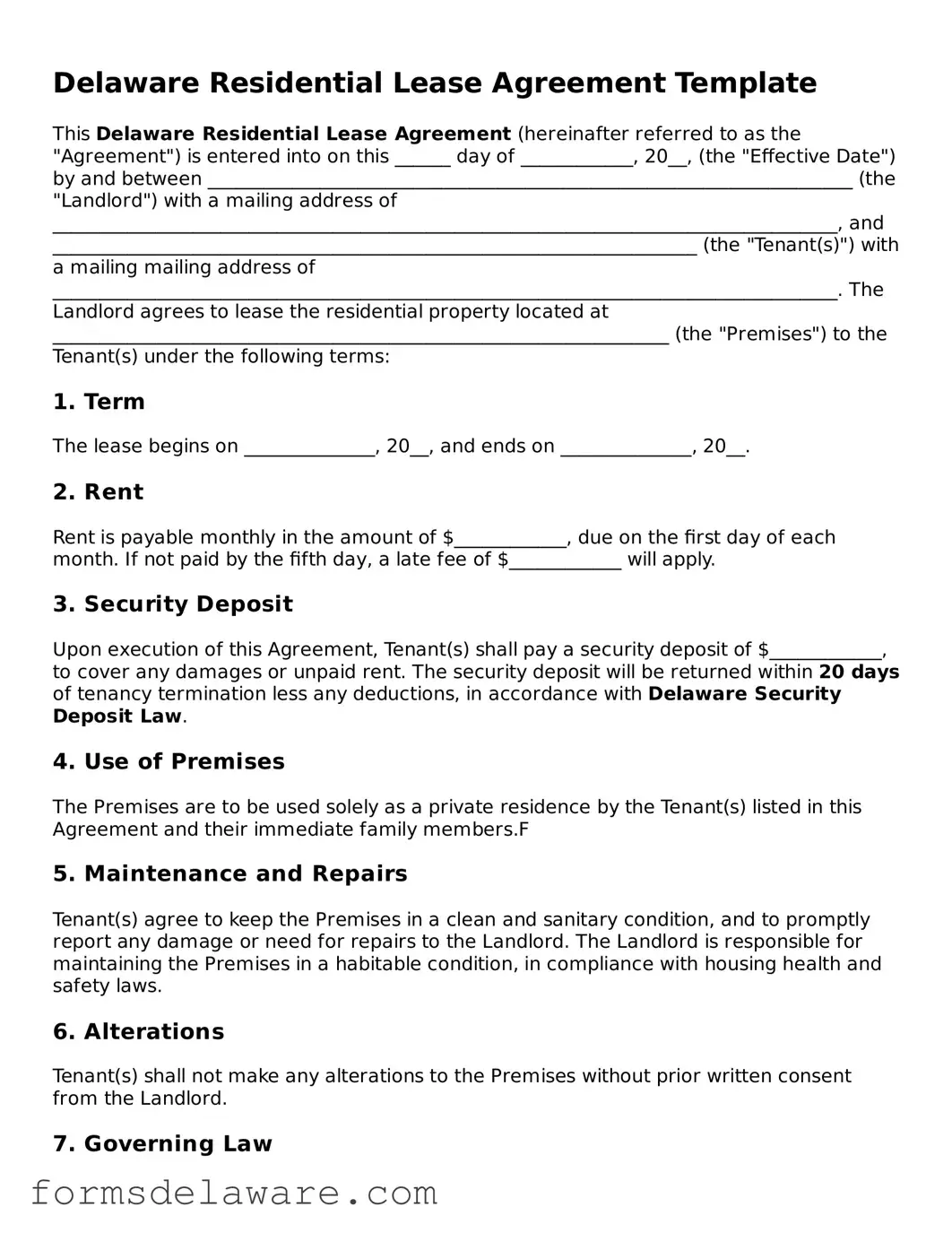 Attorney-Approved Residential Lease Agreement Form for the State of Delaware