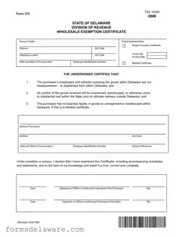Fill a Valid Delaware 373 Form