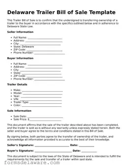 Attorney-Approved Trailer Bill of Sale Form for the State of Delaware
