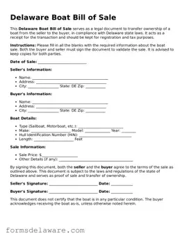Attorney-Approved Boat Bill of Sale Form for the State of Delaware