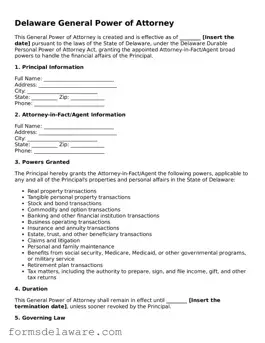 Attorney-Approved General Power of Attorney Form for the State of Delaware