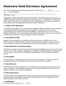 Attorney-Approved Hold Harmless Agreement Form for the State of Delaware