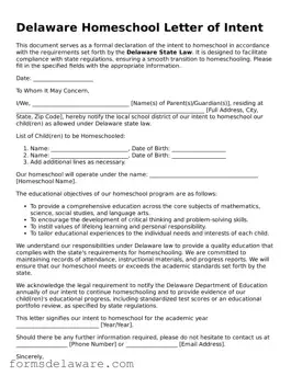Attorney-Approved Homeschool Letter of Intent Form for the State of Delaware