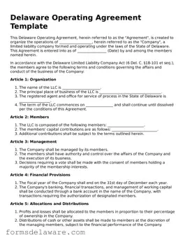 Attorney-Approved Operating Agreement Form for the State of Delaware