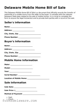 Attorney-Approved Mobile Home Bill of Sale Form for the State of Delaware