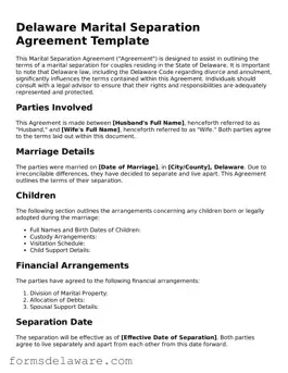 Attorney-Approved Marital Separation Agreement Form for the State of Delaware