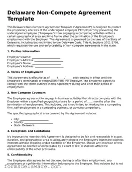 Attorney-Approved Non-compete Agreement Form for the State of Delaware