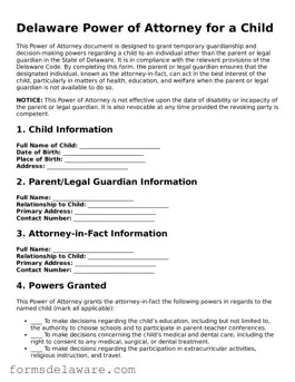 Attorney-Approved Power of Attorney for a Child Form for the State of Delaware