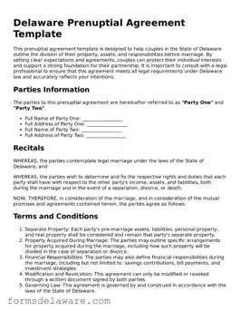 Attorney-Approved Prenuptial Agreement Form for the State of Delaware