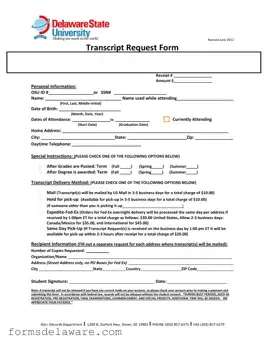 Fill a Valid Delaware Transcript Request Form